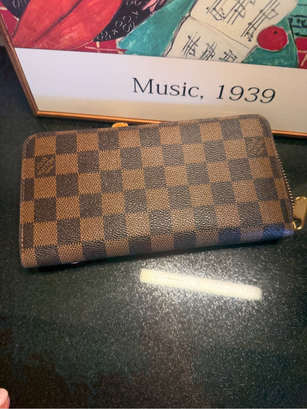 Designer-Style Brown Check Zip-Around Wallet